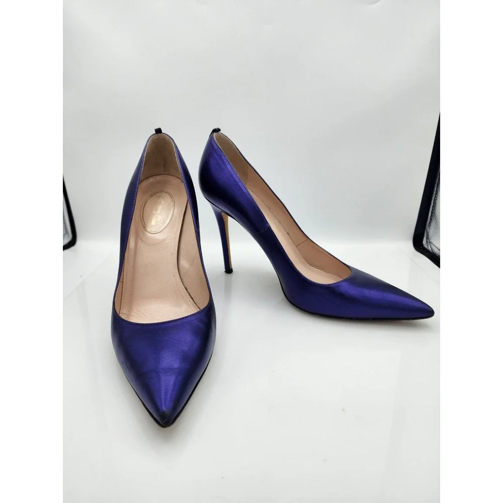 SJP Sarah Jessica Parker Fawn Metallic Purple Leather Pointed Toe Pumps 39.5